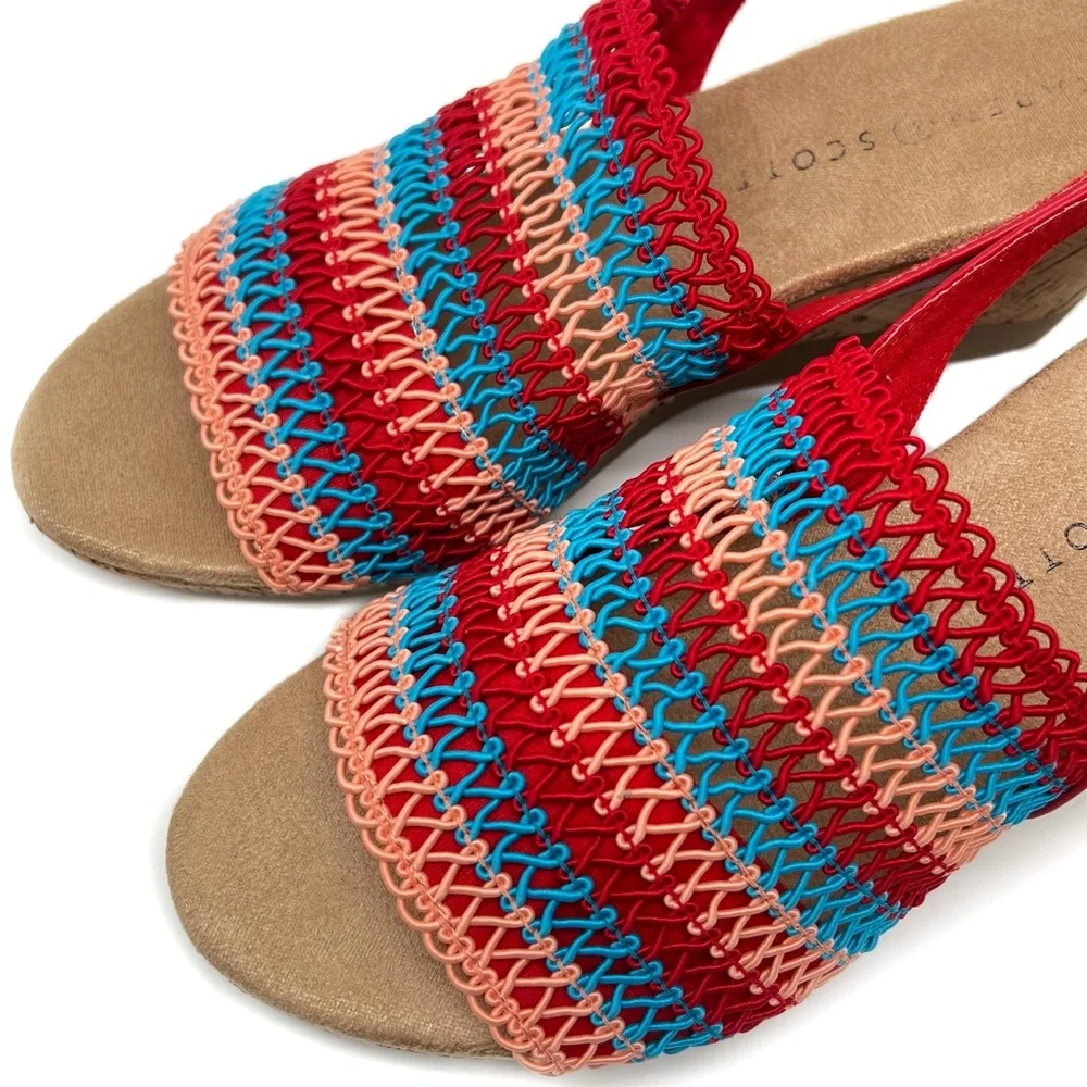 Karen Scott Meriamm Macrame Cork Slingback Wedge Sandals Red Stripe Size 8